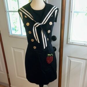 Artist & Art Black and white Sailor Dress with Strawberry Appliqué
